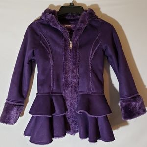 Girls Purple Faux Fur Glitter Ruffle Coat 7/8